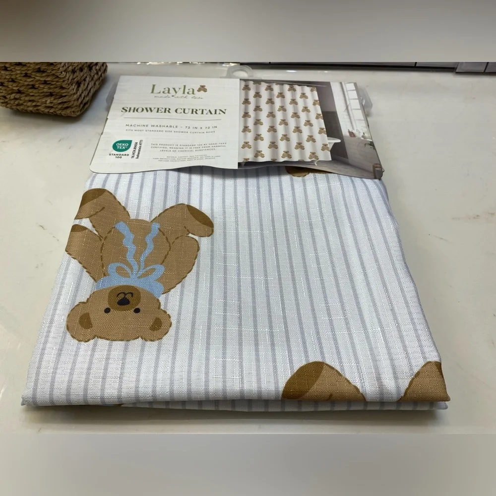 Layla 🧸 Teddy Bear Shower Curtain 72x72”Easy clean & Durable New
